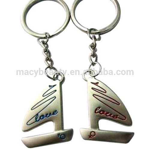 Sailling boat metal couple key chain