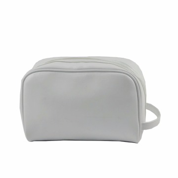 White Leather Cosmetics Toiletry Storage Bag - Designer Travel Bag