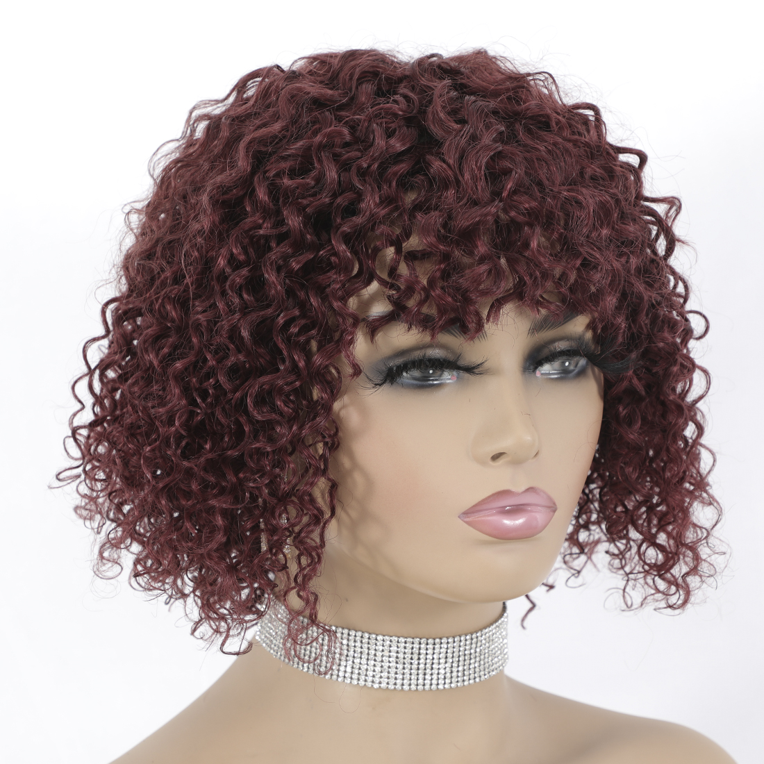 Non Lace Short Pixie Curly  Brazilian Human Hair Wig With Fringe Bangs 100% Human Hair Jerry Curl Wigs For Black Women