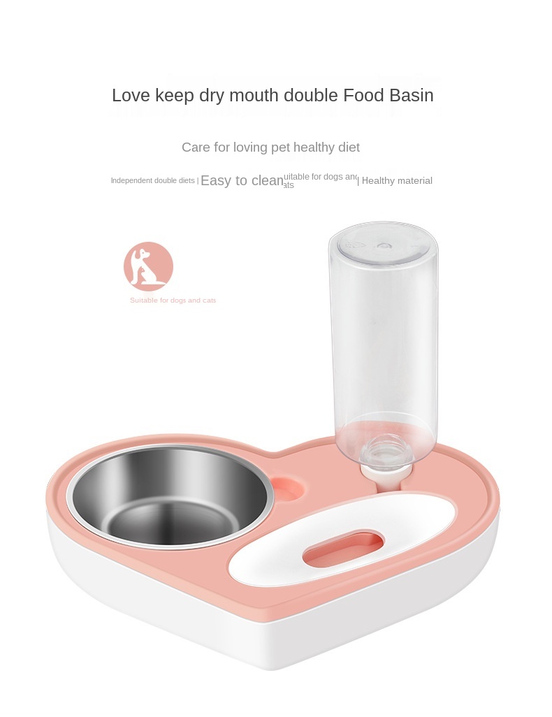 Pet Bowl New Love Keep Dry Mouth Double-Purpose Bowl Cat Automatic Water Feeding Bowl Small and Medium-Sized Dogs Creative Dog