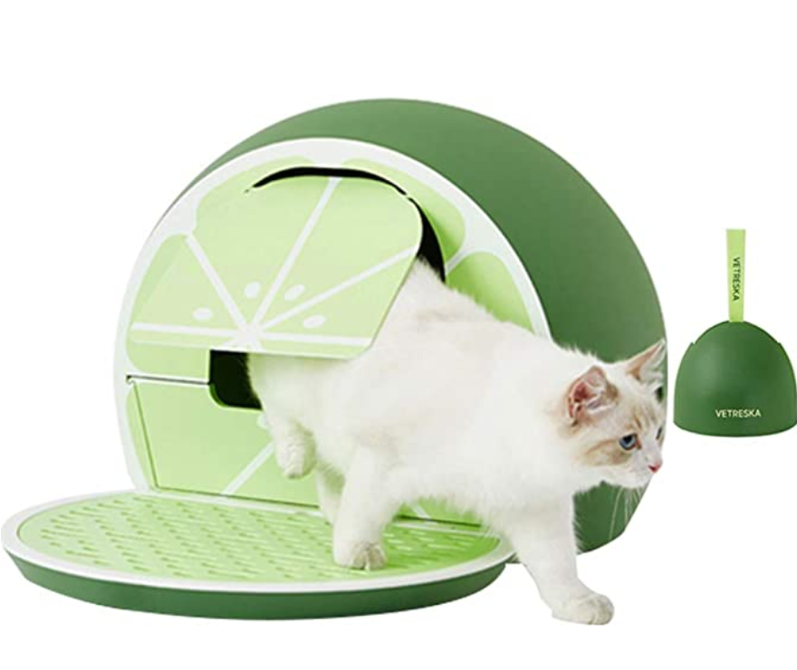 Green Lemon Covered Cat Litter Box with Lid