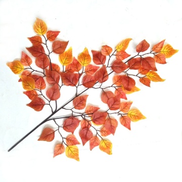 Artificial Beech Tree Leaf Stem, 3 Forks, Red and Green, for Wall Decor