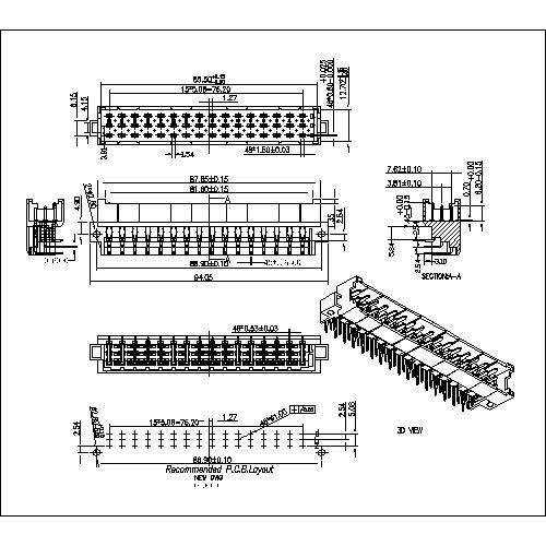 DMR-XXXXX-D07 DIN41612 Right Plug F Type High Power Connectors 48 Positions（One contact longer7.45mm Harting type）