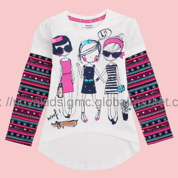Fresh stock wholesale kids clothig with fashion girl printing t shirt