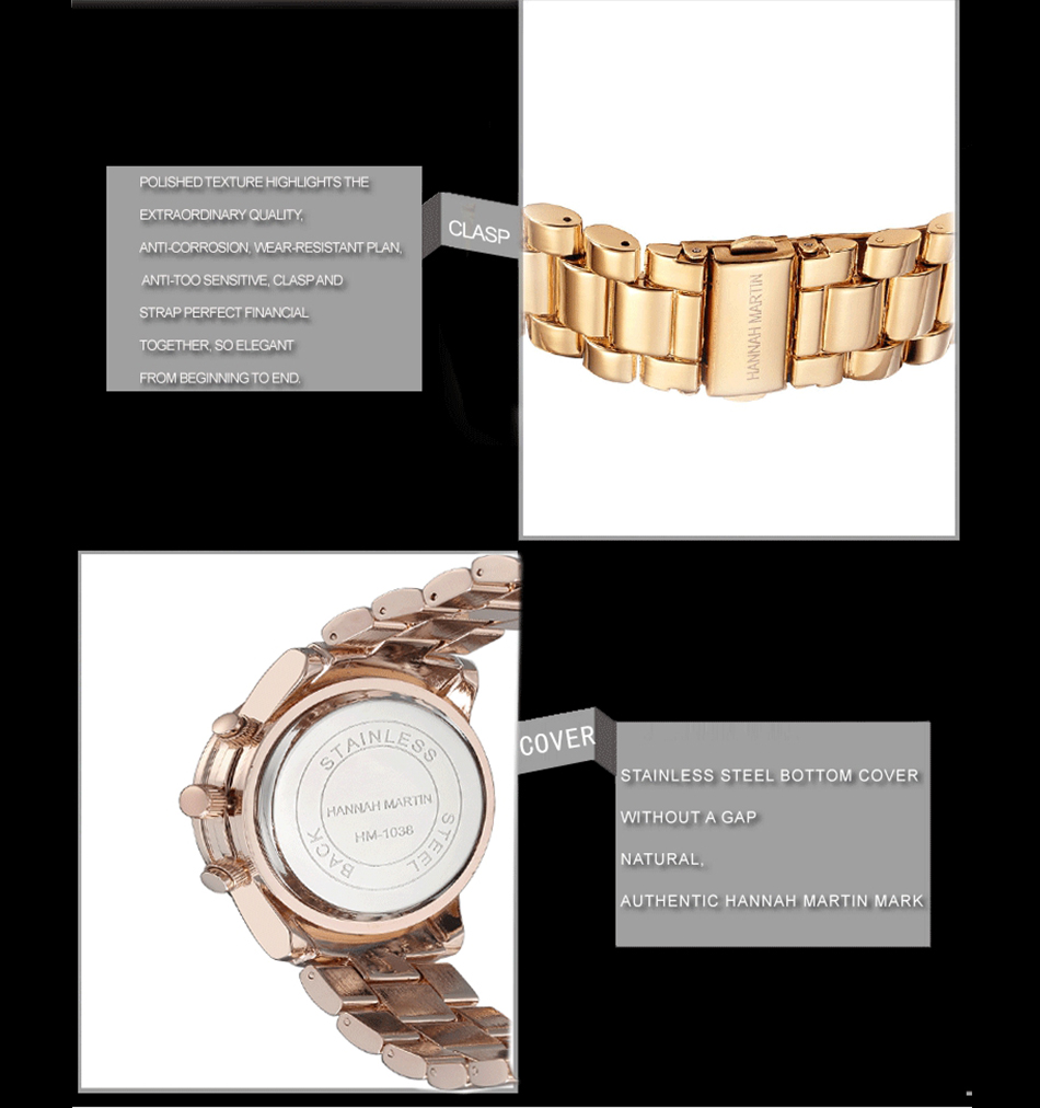 Hannah Martin 1038 Luxury couple quartz wrist watch set fashion steel band waterproof dropshipping watch for women gift