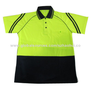 Polo Shirt with Contrast Panel, Fluorescent Work Uniform for Safety Wear