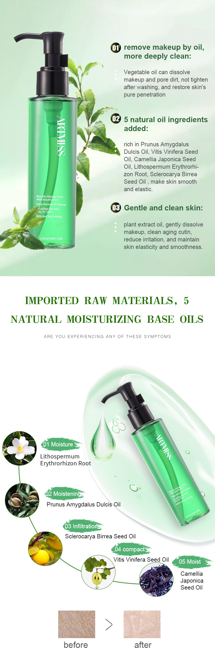 Cleansing Smoothing Moisturizing Natural Makeup Remover Oil