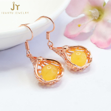 Wholesale Natural Stone Amber Drop Earrings: Precious Gemstone Accessory Collection