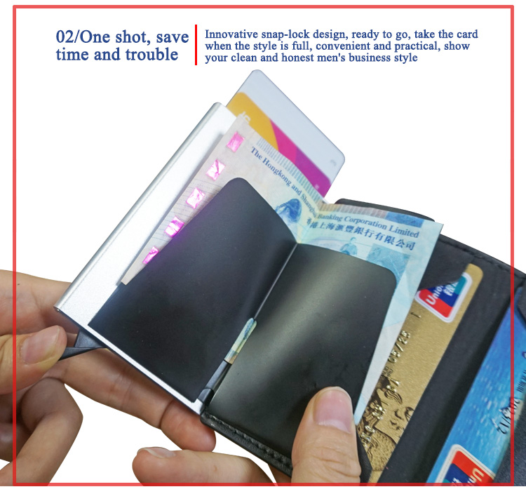 Pocket Genuine leather aluminum metal credit card holder RFID Blocking wallet