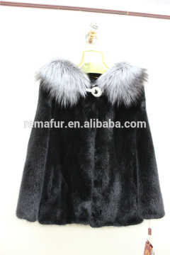 Black Mink Fur Coat With Silver Fox Collar