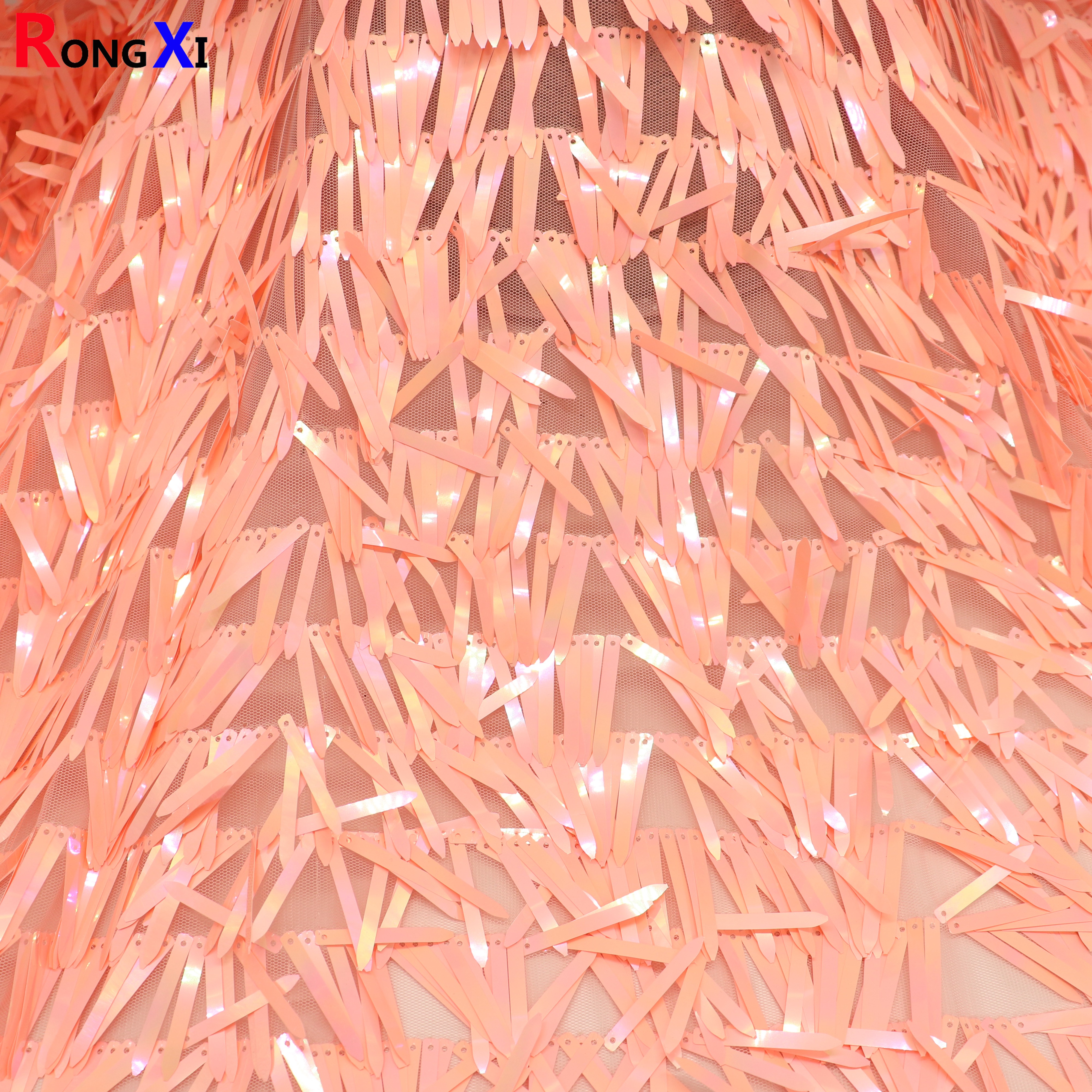 RXF1655 4.5mm*4cm Hot Selling Sequin Fabric With Fringe Made In China