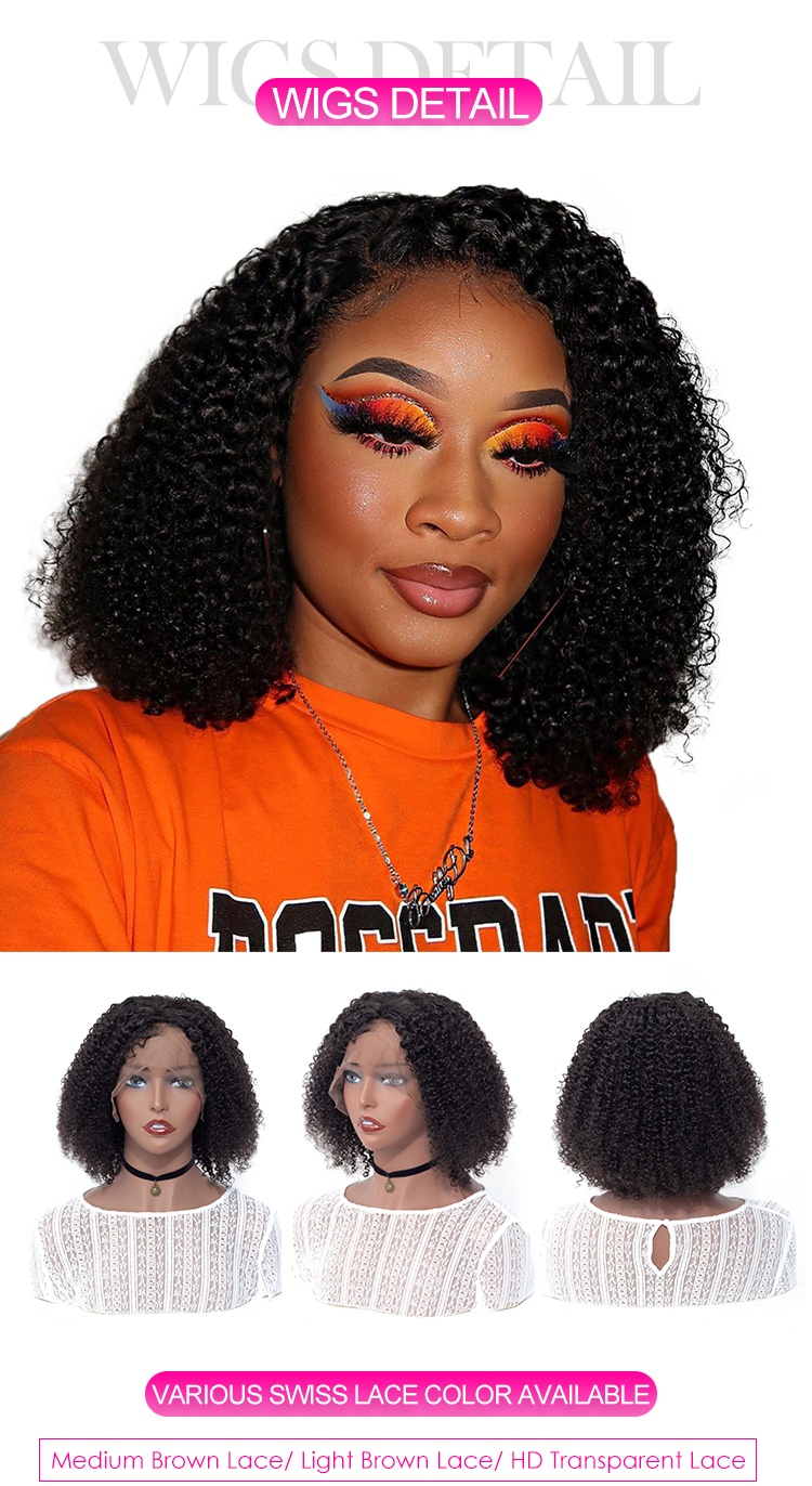 ISEE HAIR Cheap Middle Part 6 8 10 12 14 16 Inch Bleached Knots Malaysian Virgin Short Curly Human Hair Lace Wig Bob