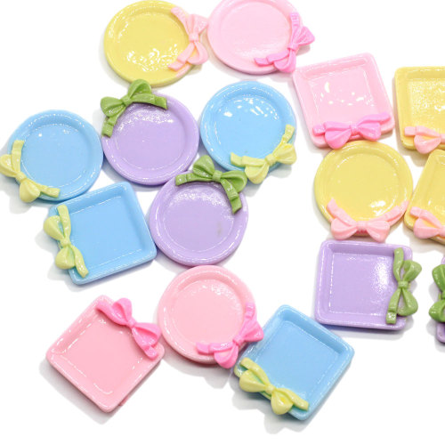 Cute Round 33mm Resin Plate Mini Square Dish for Kids Doll House Toy Diy Accessory