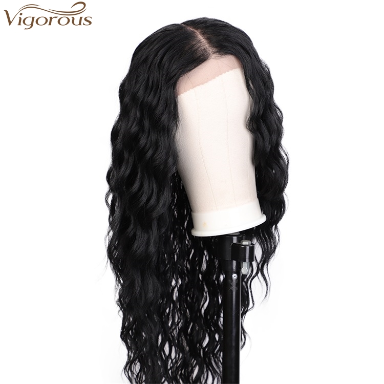 Vigorous Top Quality Lace Front Wigs Long Water Wavy Synthetic Wigs for Black Women Middle Part Black Wigs Heat Resistant Fiber
