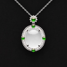 Icy White Jadeite Jade 18K Solid Gold Pendant
