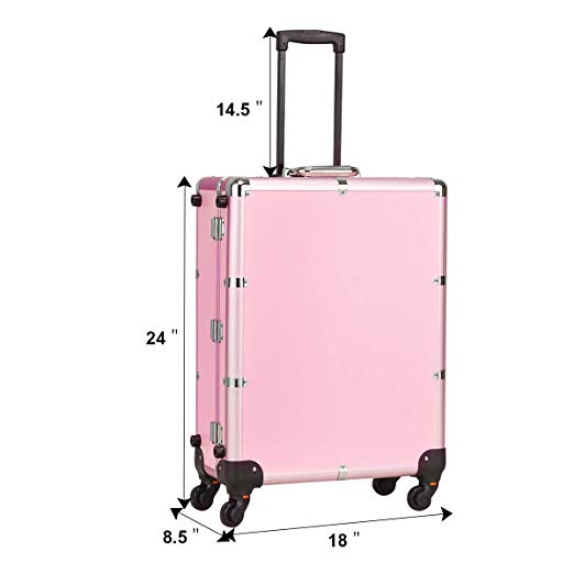 Aluminum professional rolling makeup case with lights