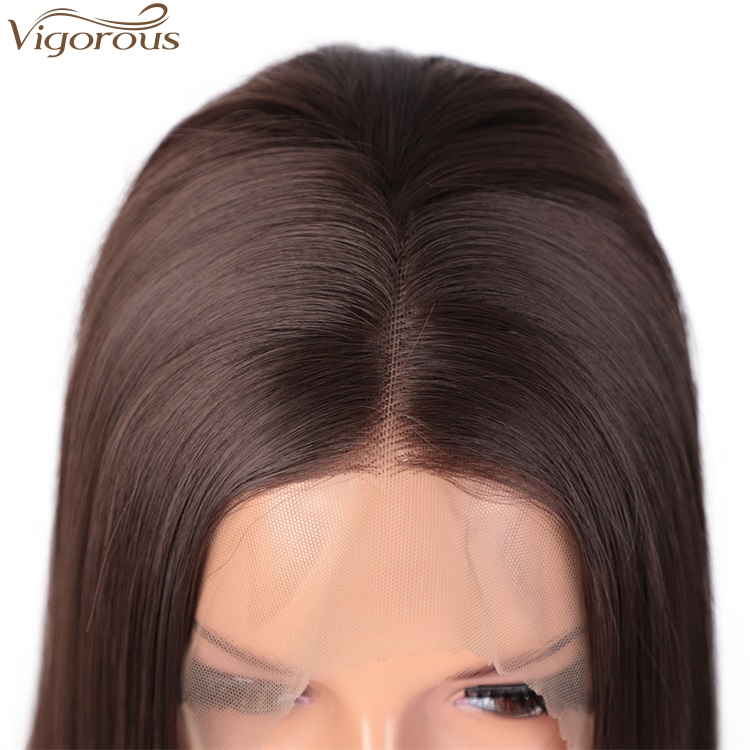 Vigorous Lace Front Synthetic Female Wig Chestnut Brown Middle Part Natural Soft Long Straight Party Wig Heat Resistant Hair Wig
