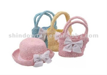 Fashion children paper straw hat and paper straw hat. Paper crochet hag and Paper crochet bag