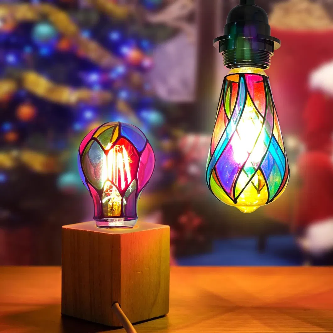 Dimmable Color LED Bulb, E26 Base Stained Glass Light for Festive Atmosphere