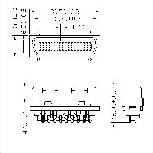 1.27mm Series 36P Cable Plug Connector Solder 1.27mm Series 36P Cable Plug Connector Solder