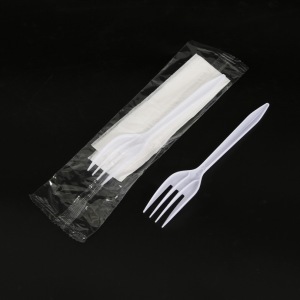 White PP Cutlery Set with Tissue