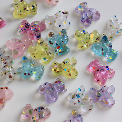 Beautiful Colorful Glitter Blend Transparent Clear Flat Back Kawaii Resin Chunky Bear Cabochon for Decoration