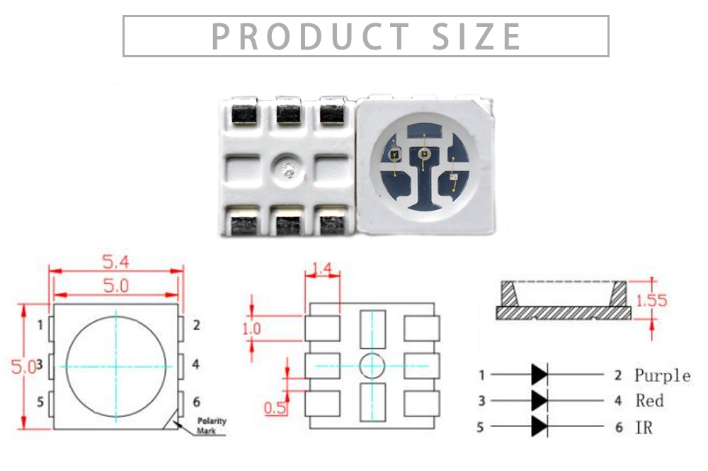 Size of 5050 SMD LED 410nm+630nm+850nm LED Multiple wavelength LED for LED beauty mask project