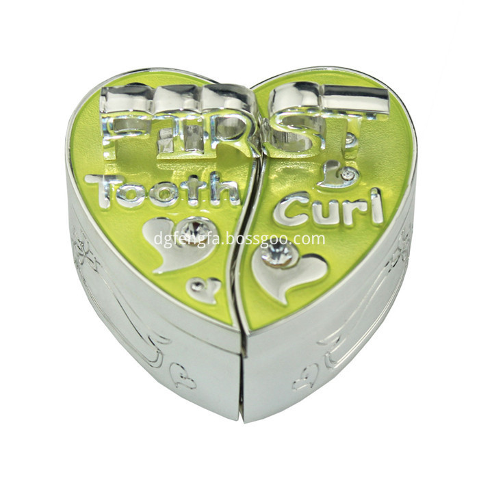 Heart shape zinc alloy baby first tooth and curl box