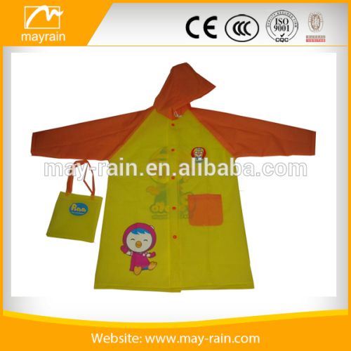 Kids yellow PVC 100% waterproof raincoat hooded