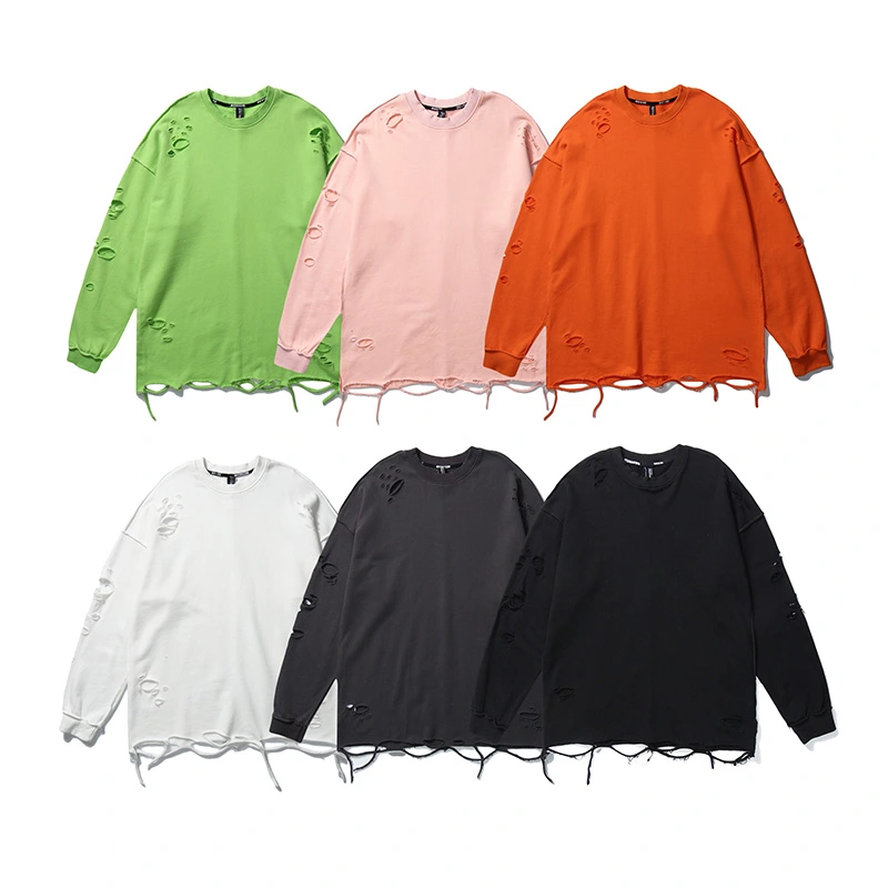 Trendy Hole Loose Couple All-Match Solid Color Hoodie