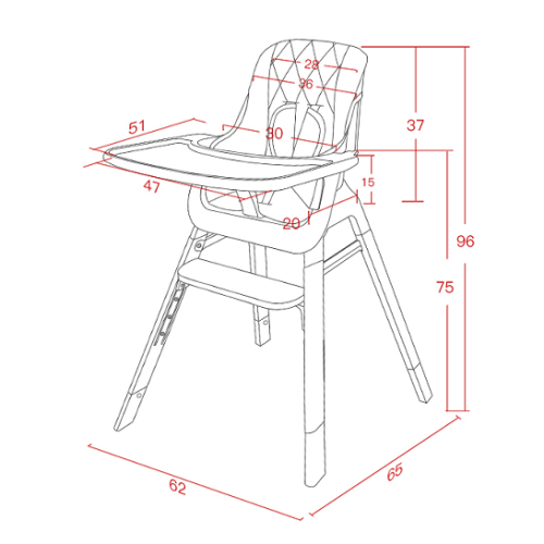 Silla alta para bebé con 3 posiciones de pedal ajustables