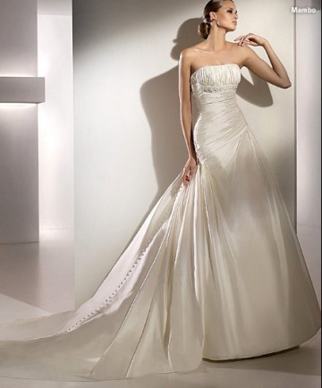 Empire A-line Strapless Cathedral Train Taffeta Beading Draped Wedding Dress