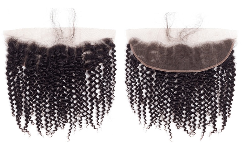 Pre-Colored Natural Hair Line Frontal with 3 Bundles 14 16 18  Kinky Curly #1B Remy Mongolian hair weave bundles