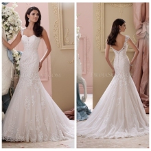 sexy mermaid open back lace wedding dress spaghetti strap