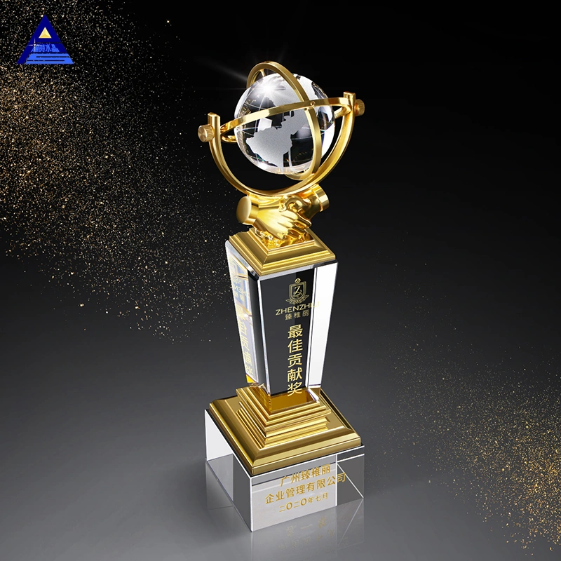 High Quality Glass Crystal Metal Globe Ball Crystal Trophy Award