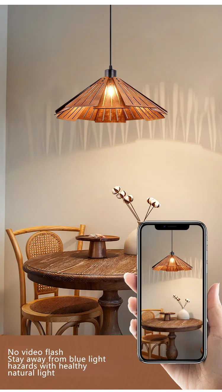 Elegant Japanese Wood Pendant Light for Tea Rooms
