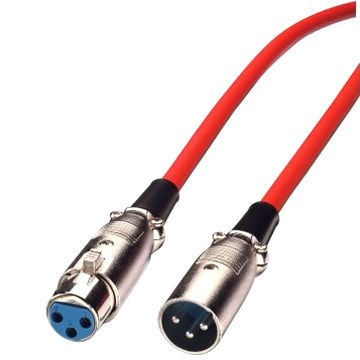 Microphone XLR cable, male to female, good PVC jacket, red color, 3 pins