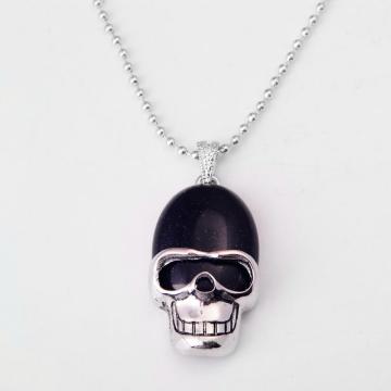 Blue Goldstone Skull Gemstone Pendant Necklace with Silver chain