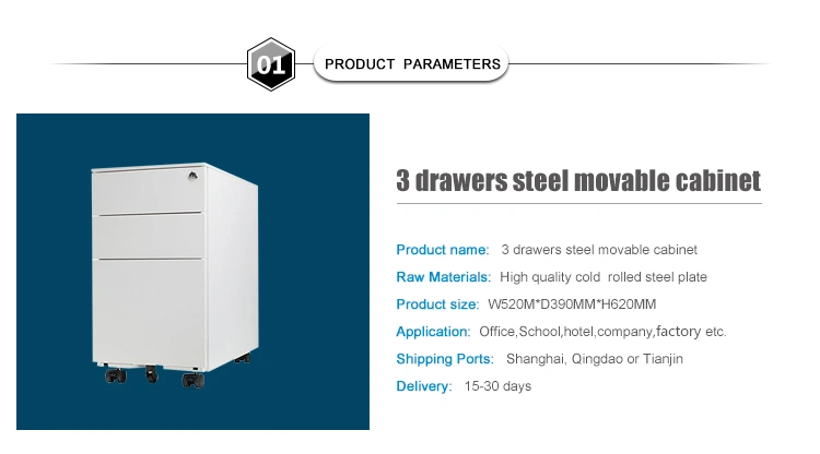 3 Drawers Steel Movable Cabinet / Metal Mobile Pedestal