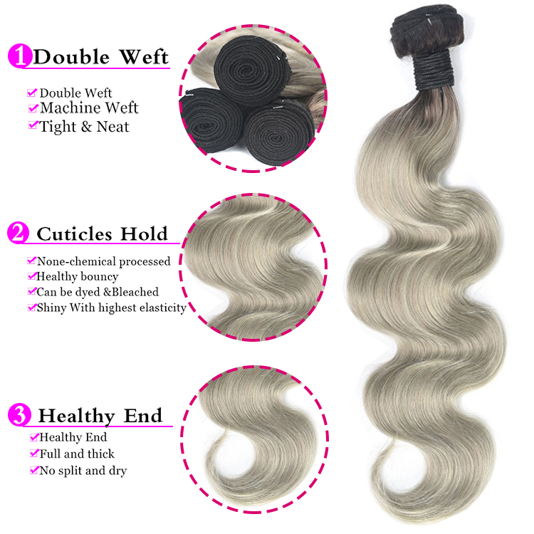 Virgin Hair Extension Brazilian Body Wave Two Tone Ombre 1B/Grey Human Hair Extention