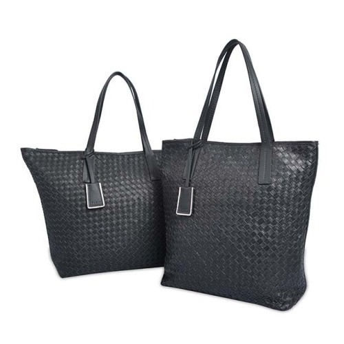 Large Capacity Weave Grain Genuine Leather Lady Handbag