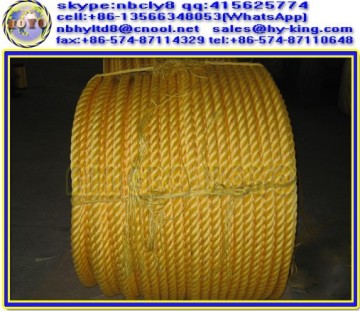 3 strand ply yellow polypropylene rope , 50mm twisted pp danline rope , danline pp ropes