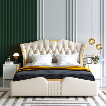 High headboard soft leather bed frame