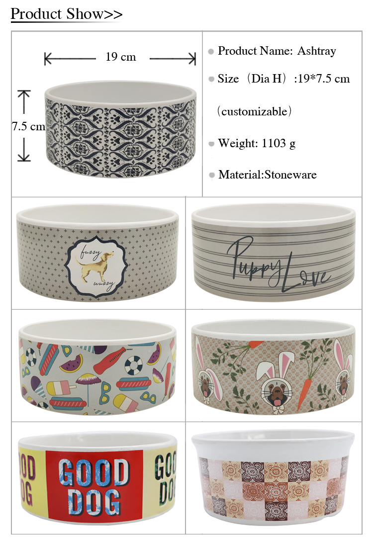 Best selling Customized outside color glaze inner decal food pet bowl