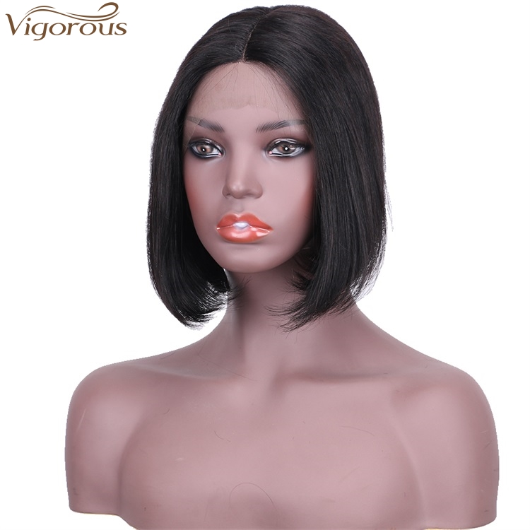 Vigorous Top Quality Short Bob Middle Part Lace Frontal Wigs 10 Inches Straight Black Human hair Wigs For Women Wholesale Price