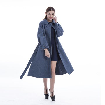 Single-breasted blue cashmere overcoat