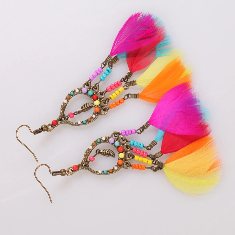 Colorful Feather Pendant Earring