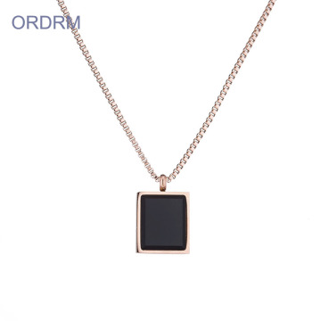 Simple Black Onyx Stone Square Pendant Necklace