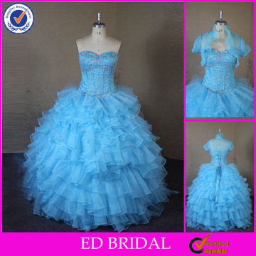 F219 Real Sample Beased Top Ruffled Turquoise Quinceanera Dresses With Jacket