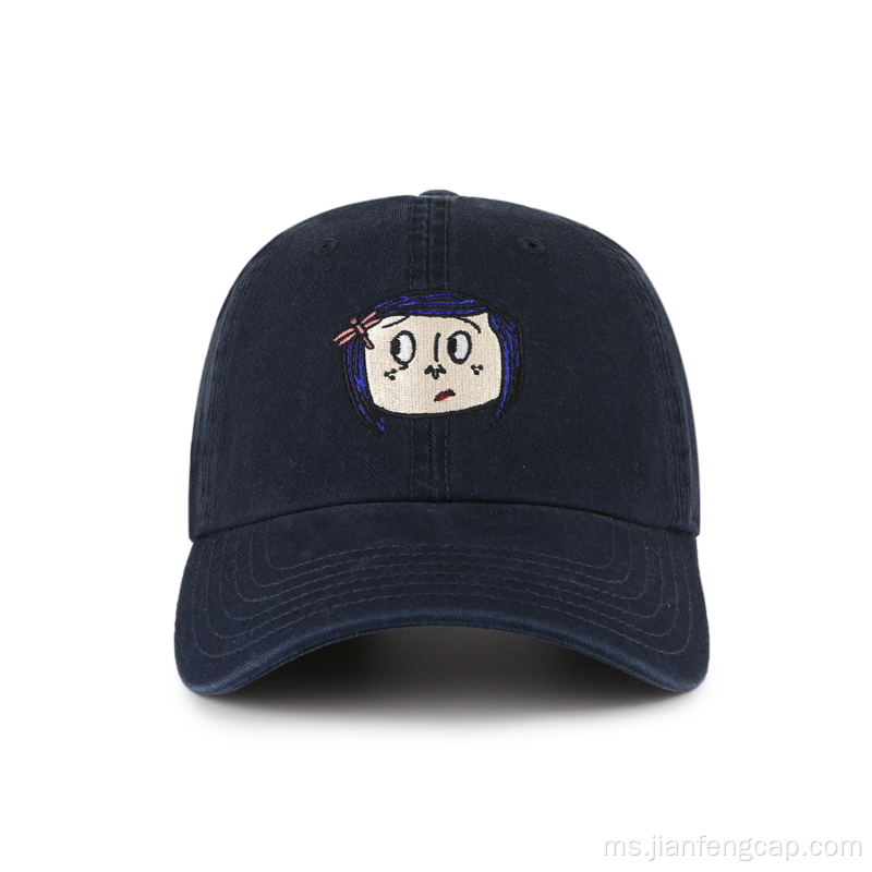 topi ayah biru unisex navy dengan logo bersulam